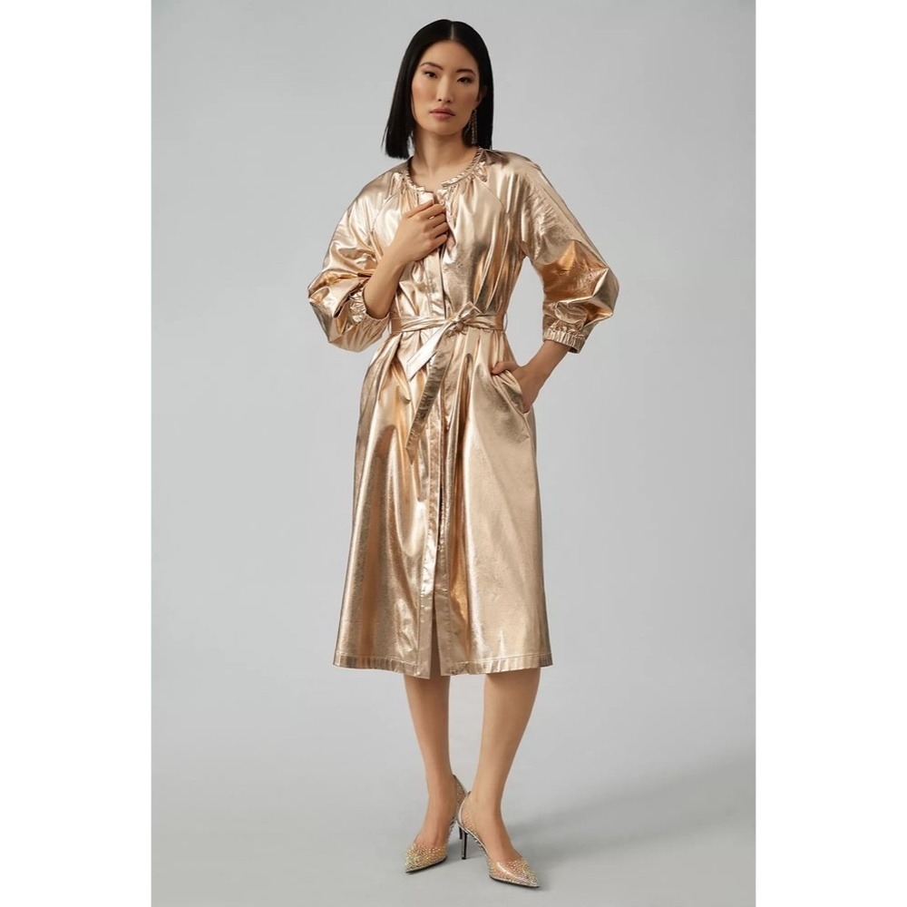 NWT!!‎ Anthropologie MARE MARE Shine Faux Leather Shirt Dress Pearl Metallic XS